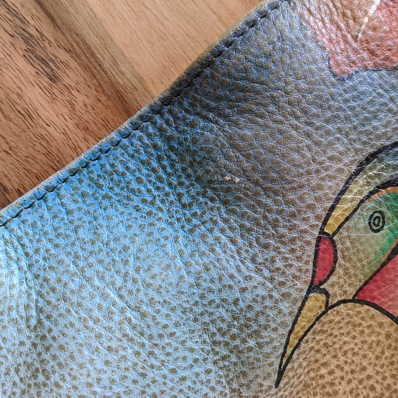 Anna by Anuschka Genuine Leather Large Shopper Bag Bird on Branch Hand Painted - Picture 6 of 16